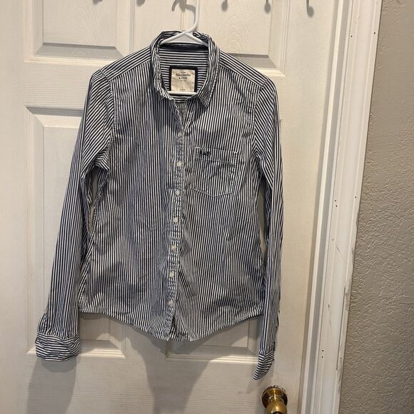 VTG Abercrombie & Fitch Woman Button Down  Striped Shirt Blue‎ White Large - Picture 1 of 6